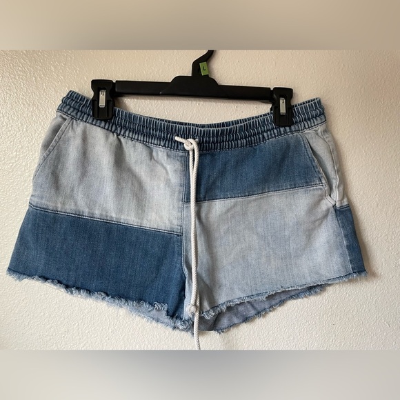Aerie Denim Jean Patchwork Pull On Drawstring Cut-Off Shorts - Picture 2 of 5